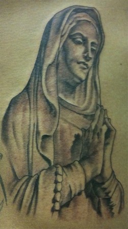 Tattoos - VIrgin Mary Black and grey on Pro fighter Jason Bawls - 42372